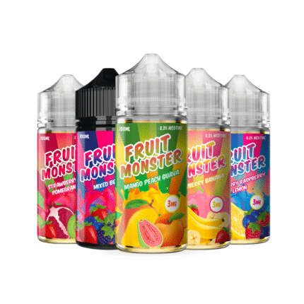Fruit Monster E-Liquid fruity vape juice bottles available at One Stop Smoke Shop Houston.